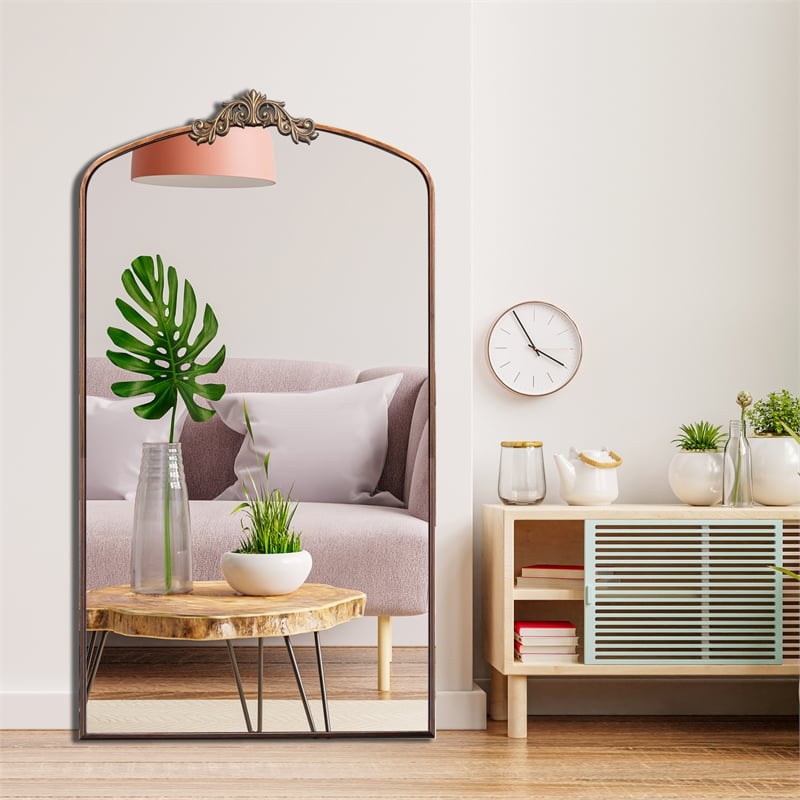 Brown Arched Full Length Mirror 66 Metal Framed Ornate Floor Mirror
