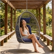 Blue Rattan Outdoor Garden Egg Swing Hanging Chair with PE Wicker and Stand