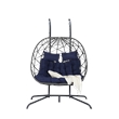Blue Rattan Double Hanging Egg Chair with Stand and UV Resistant Cushions