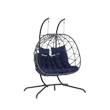 Blue Rattan Double Hanging Egg Chair with Stand and UV Resistant Cushions