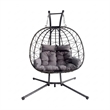 Gray Wicker / Rattan Double Hanging Egg Chair with Stand and Cushion Loveseat