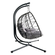 Gray Wicker / Rattan Double Hanging Egg Chair with Stand and Cushion Loveseat