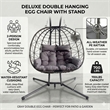 Gray Wicker / Rattan Double Hanging Egg Chair with Stand and Cushion Loveseat