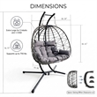 Gray Wicker / Rattan Double Hanging Egg Chair with Stand and Cushion Loveseat