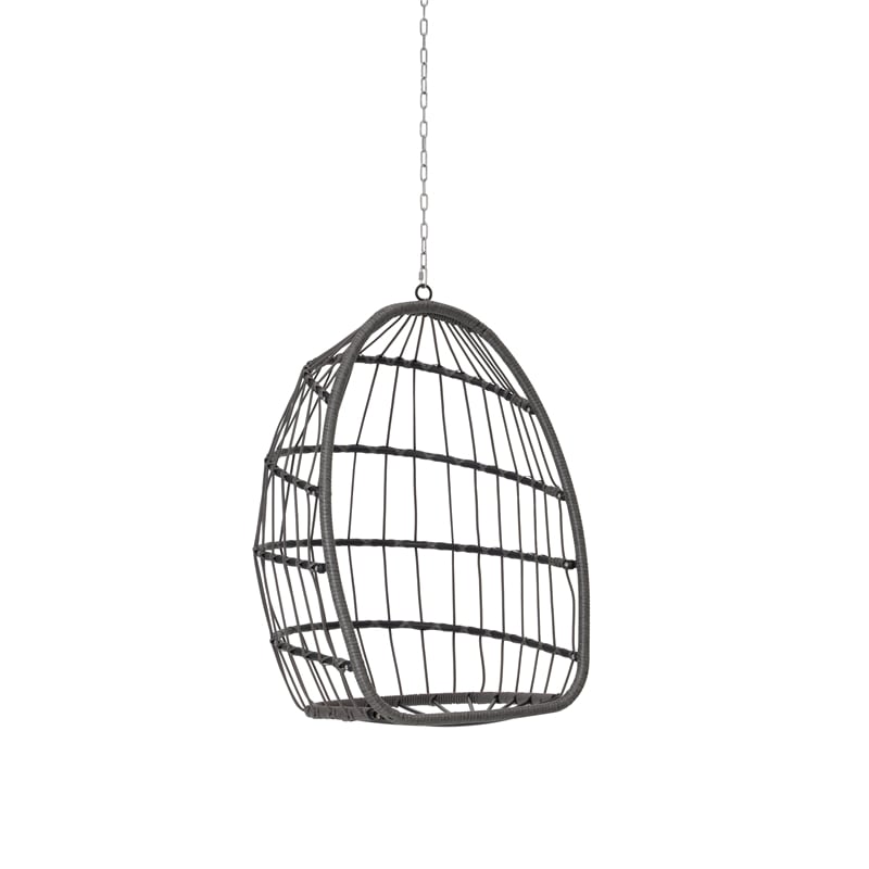 Gray Rattan Outdoor Hanging Egg Swing Garden Chair with Wood Stand