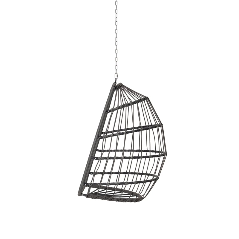 Gray Rattan Outdoor Hanging Egg Swing Garden Chair with Wood Stand