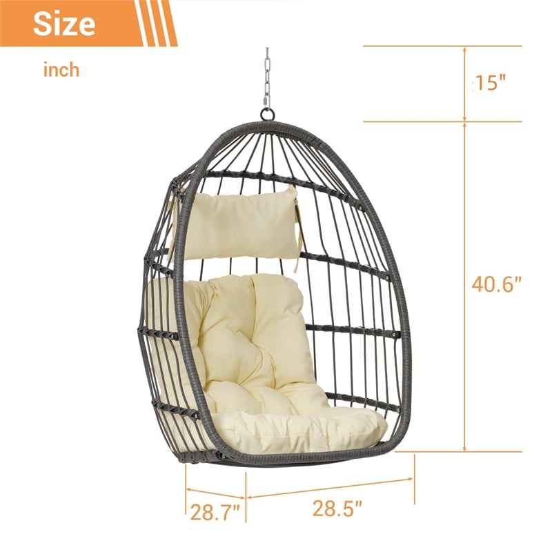 Gray Rattan Outdoor Hanging Egg Swing Garden Chair with Wood Stand