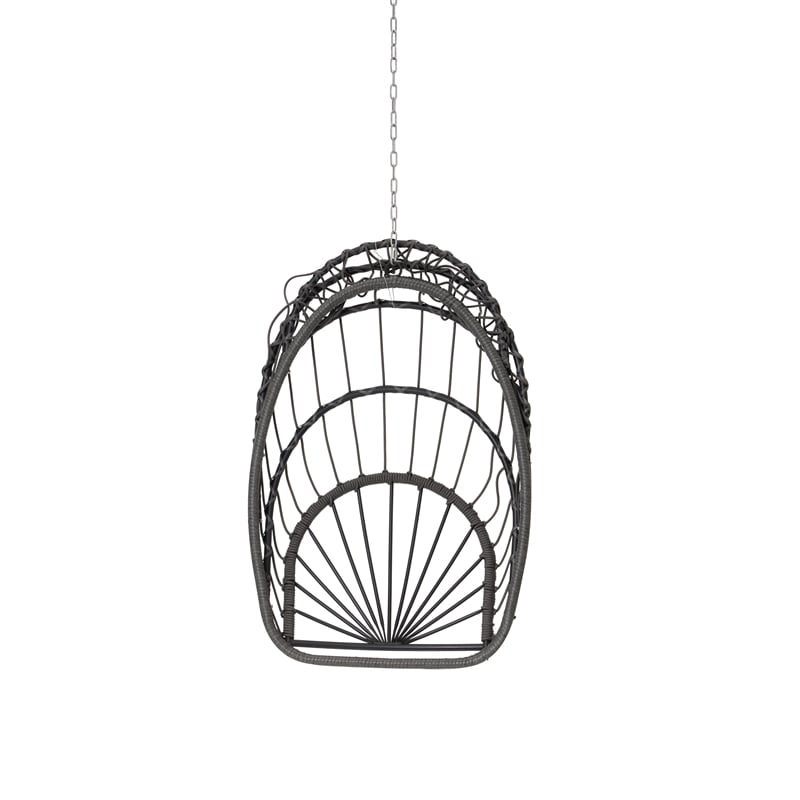 Gray Rattan Outdoor Hanging Egg Swing Garden Chair with Wood Stand