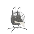Gray Rattan Double Egg Chair with Stand and UV Resistant Cushions