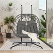 Gray Rattan Double Egg Chair with Stand and UV Resistant Cushions