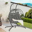 Gray Rattan Double Egg Chair with Stand and UV Resistant Cushions