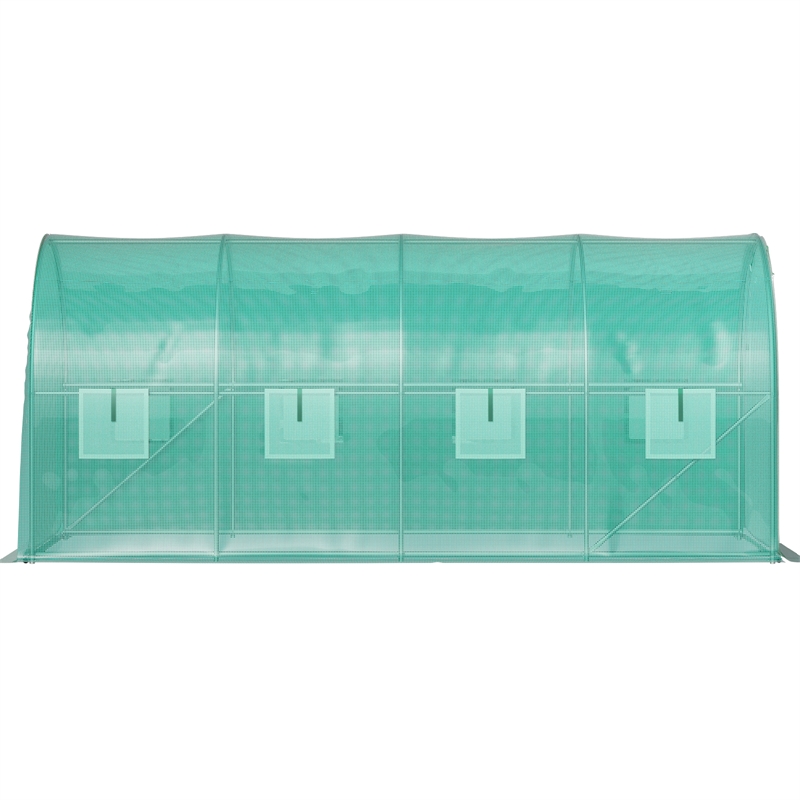 14.8ft Green Steel Walk-in Tunnel Greenhouse with 8 Roll up Windows
