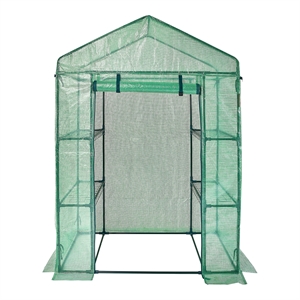 4.6ft Green Steel Walk-in Greenhouse with Shelves and High Strength PE Cover