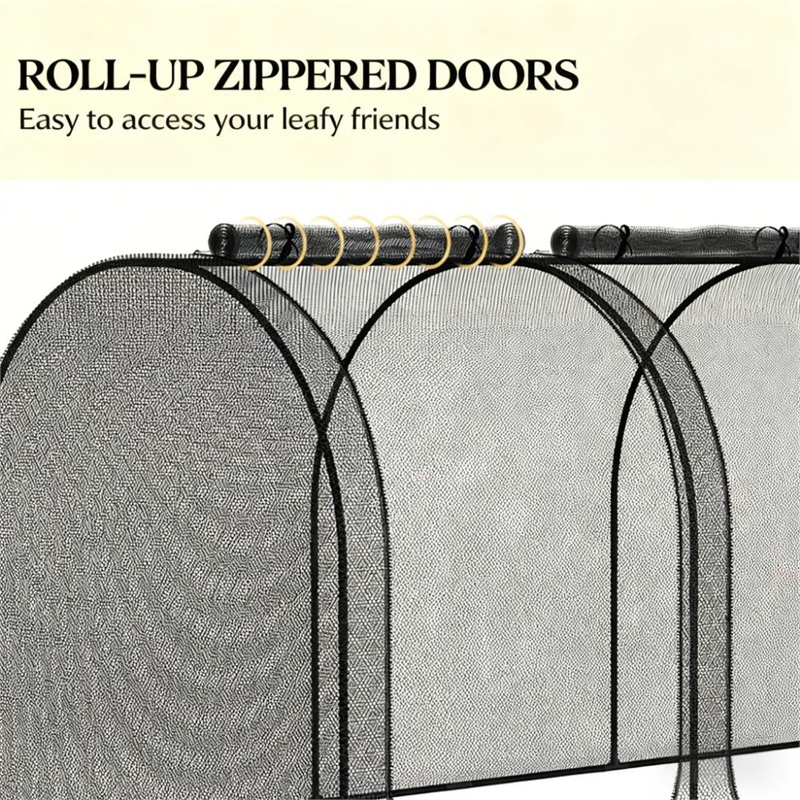 Black Steel Crop Cage Plant Protection Tent with Zippered Doors and Stakes