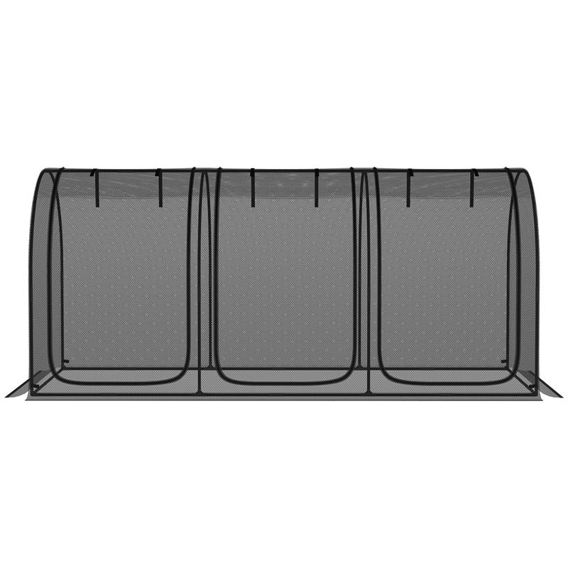 Black Steel Crop Cage Plant Protection Tent with Zippered Doors and Stakes