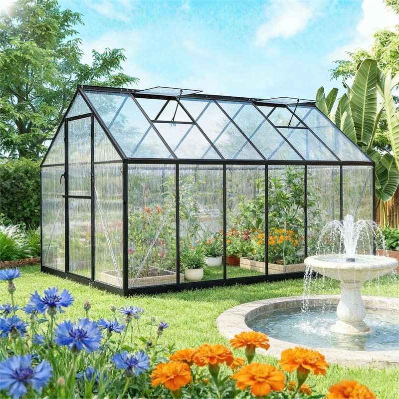 Black Aluminum Walk In Greenhouse for Durable and Spacious Outdoor Gardening