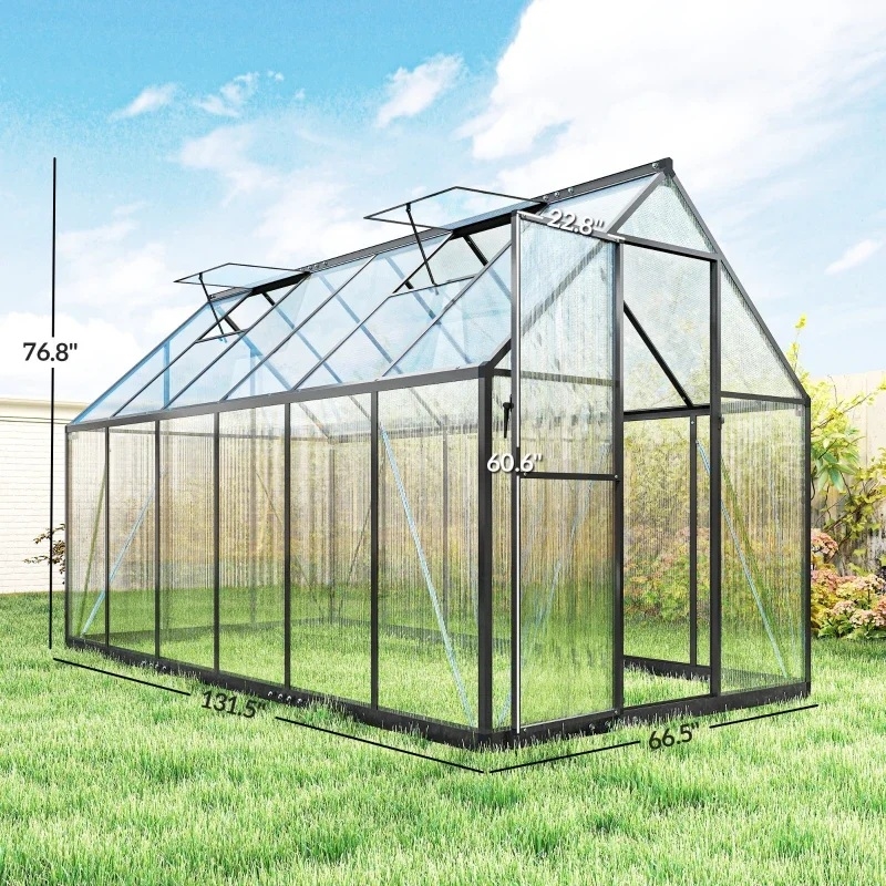 Black Aluminum Walk In Greenhouse for Durable and Spacious Outdoor Gardening