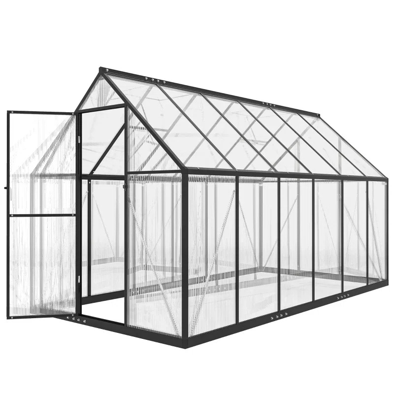 Black Aluminum Walk In Greenhouse for Durable and Spacious Outdoor Gardening