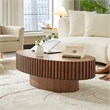 Walnut Oval Drum Coffee Table with Pedestal Base 43.7