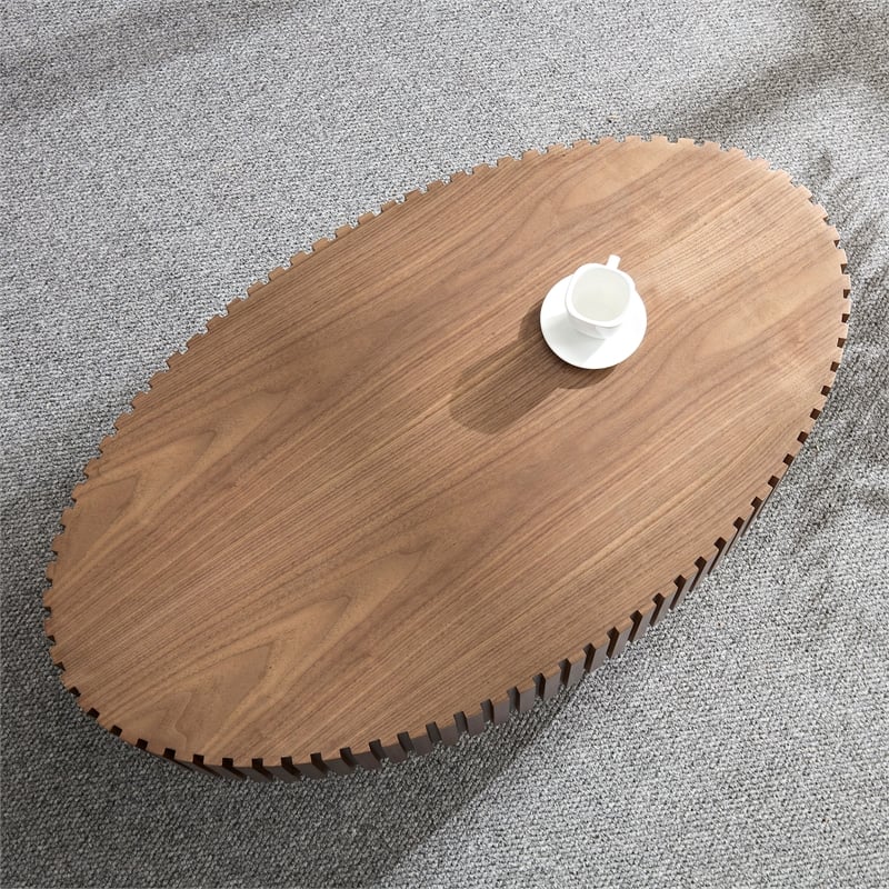 Walnut Oval Drum Coffee Table with Pedestal Base 43.7