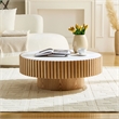 Modern Round Sintered Stone Coffee Table 35.43 Drum Table Oak Finish