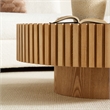 Modern Round Sintered Stone Coffee Table 35.43 Drum Table Oak Finish