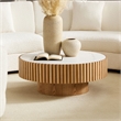 Modern Round Sintered Stone Coffee Table 35.43 Drum Table Oak Finish