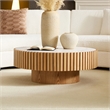 Modern Round Sintered Stone Coffee Table 35.43 Drum Table Oak Finish