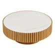 Modern Round Sintered Stone Coffee Table 35.43 Drum Table Oak Finish