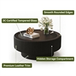31.5 Black Fluted Coffee Table with Glass Top  Leather Storage