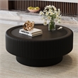 31.5 Black Fluted Coffee Table with Glass Top  Leather Storage