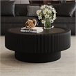 31.5 Black Fluted Coffee Table with Glass Top  Leather Storage