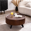 30.7  Round Coffee Table with Hidden Storage Walnut Wood  Black Legs