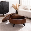 30.7  Round Coffee Table with Hidden Storage Walnut Wood  Black Legs
