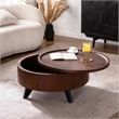 30.7  Round Coffee Table with Hidden Storage Walnut Wood  Black Legs