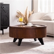 30.7  Round Coffee Table with Hidden Storage Walnut Wood  Black Legs