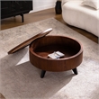 30.7  Round Coffee Table with Hidden Storage Walnut Wood  Black Legs