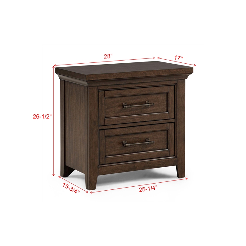 2-Drawer Contemporary Brown Nightstand - Solid Wood