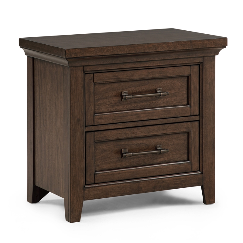 2-Drawer Contemporary Brown Nightstand - Solid Wood
