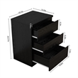 19.7-Inch Black Solid Wood Nightstand with 3 Drawers and Storage Cabinet