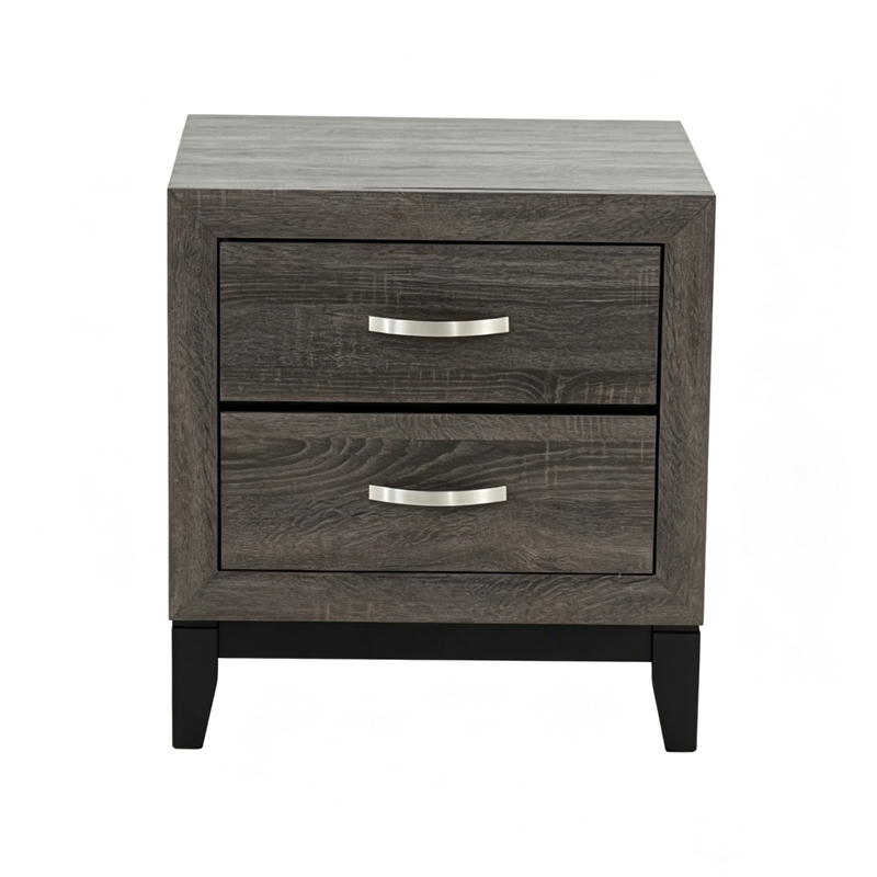 2 Drawer Modern Nightstand with Storage Gray Solid Wood 24 Wide