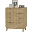 4-Drawer Fluted Dresser Natural Solid Wood Chest with Gold Pulls
