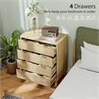 4-Drawer Fluted Dresser Natural Solid Wood Chest with Gold Pulls