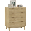 4-Drawer Fluted Dresser Natural Solid Wood Chest with Gold Pulls