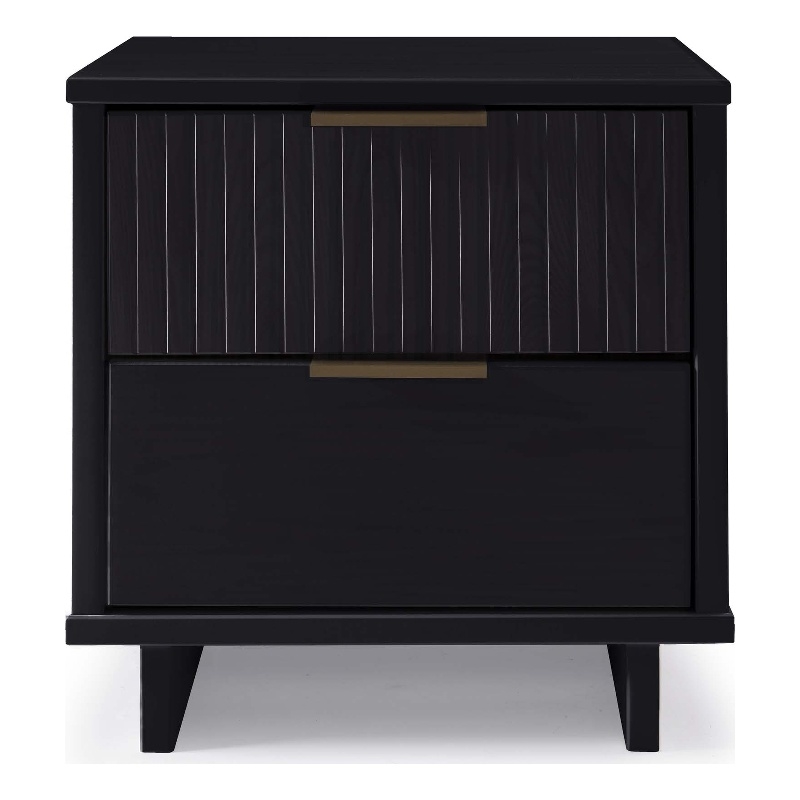18  2-Drawer Nightstand in Black Solid Wood
