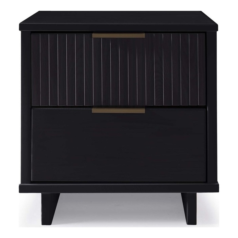 18  2-Drawer Nightstand in Black Solid Wood