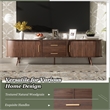 Mid Century Modern  Solid Wood TV Stand for 80 Inch TVs Dark Brown with Storage