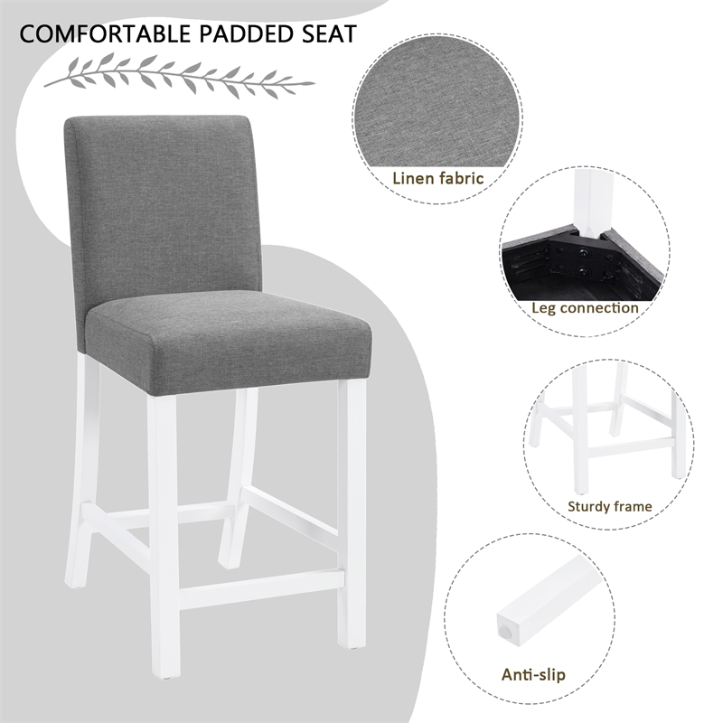 5 Piece Dining Table Set with 4 Upholstered Chairs Grey White Rubber Wood