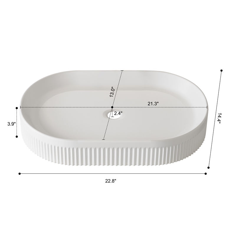 22.8  White Ceramic Oval Vessel Sink with Pop-Up Drain  Striped Design