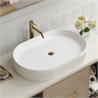 22.8  White Ceramic Oval Vessel Sink with Pop-Up Drain  Striped Design